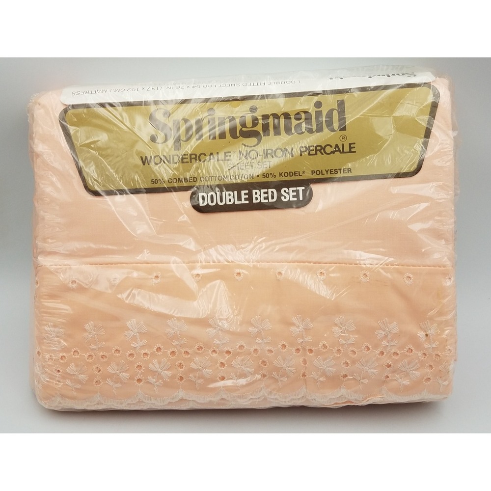 Vintage Springmaid Wondercale No-Iron Percale Double Bed Set 4 piece Sheet NOS